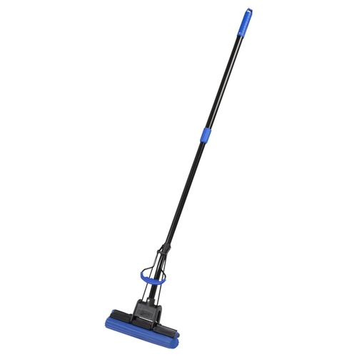 QUICKIE 2077947 Bulldozer Roller Mop, 12 in W Frame, PVA Sponge Mop Head, Aluminum Handle Blue