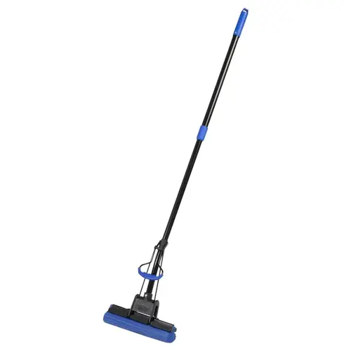 Quickie 2077947 Bulldozer Roller Mop, 12 in W Frame, PVA Sponge Mop Head, Aluminum Handle Blue