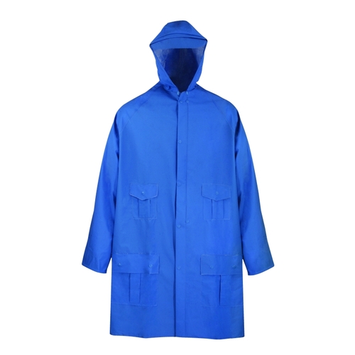 Rain Parka, M, Polyester/PVC, Blue, Zipper Closure