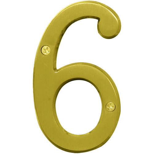 Prestige Series House Number, Character: 6, 4 in H Character, Brass Character, Brass