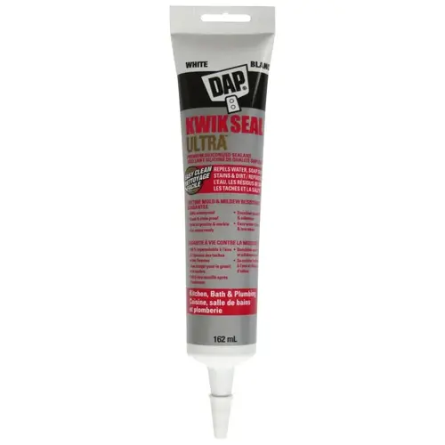 KWIK SEAL ULTRA Premium Kitchen and Bath Sealant, White, 4 hr Curing, 40 to 100 deg F, 162 mL Tube