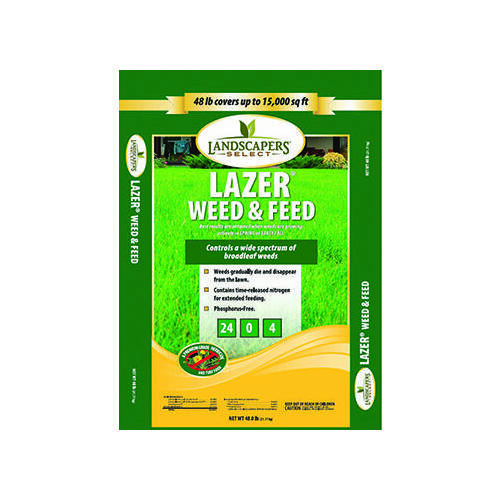 LAZER Weed and Feed Fertilizer, 48 lb Bag, 24-0-4 N-P-K Ratio