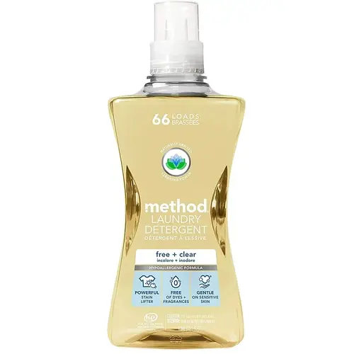 Method 01491 1126 Laundry Detergent, 53.5 oz Bottle, Liquid, Pleasant Translucent Amber