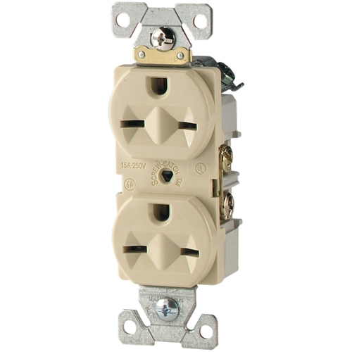 Arrow Hart 826V-BOX 826 Duplex Receptacle, 2 -Pole, 15 A, 250 V, Side Wiring, NEMA: 6-15R, Gray