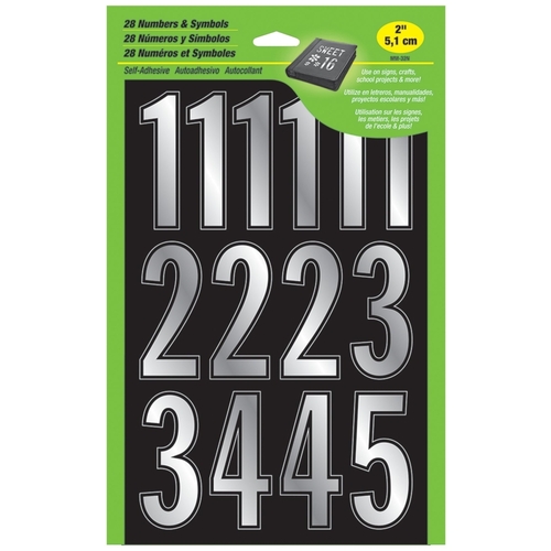 Prism Number Set, 2 in H Character, Silver Character, Vinyl