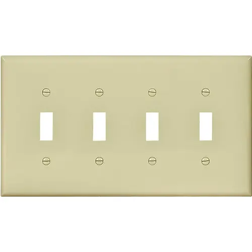 Wallplate, 4-7/8 in L, 8.56 in W, 4 -Gang, Polycarbonate, Ivory, High-Gloss