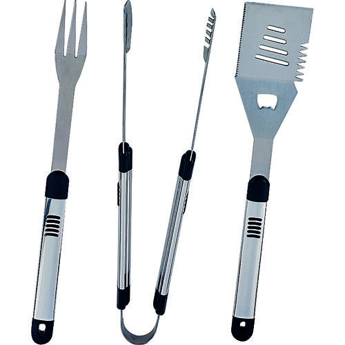 Omaha SHE94031L-B Barbecue Tool Set with Handle and Hanger, 1.9 mm Gauge, Stainless Steel Blade, Stainless Steel