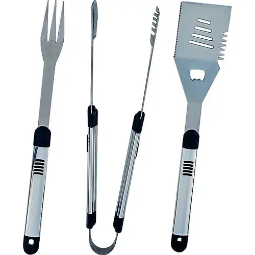 Omaha SHE94031L-B Barbecue Tool Set with Handle and Hanger, 1.9 mm Gauge, Stainless Steel Blade, Stainless Steel
