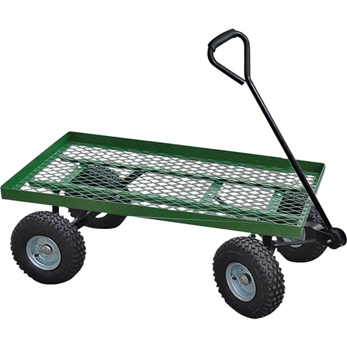 Garden Cart, 600 lb, Steel Deck, 4-Wheel, 10 in Wheel, Pneumatic Wheel, Comfort-Grip Handle Green