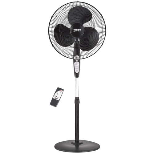 Stand Fan, 120 V, 0.54 A, 90 deg Sweep, 18 in Dia Blade, 3-Blade, Plastic Blade, Black