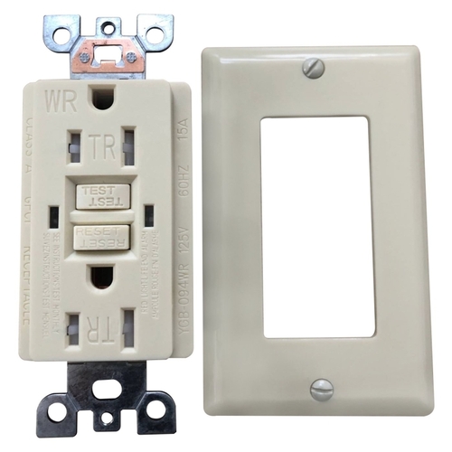GFCI Wall Receptacle, 15 A, Ivory