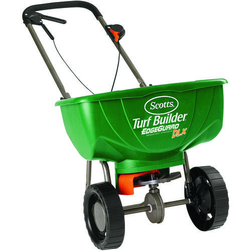 Scotts 75243 DLX Broadcast Spreader, 15,000 sq-ft Coverage Area, Plastic Hopper, High-Traction Wheel