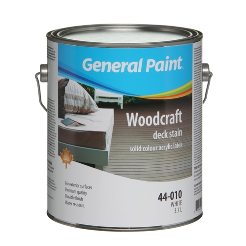 General Paint GE0044010-16 WOODCRAFT 44-010-16 Solid Color Acrylic Deck Stain, Flat, White, Liquid, 1 gal