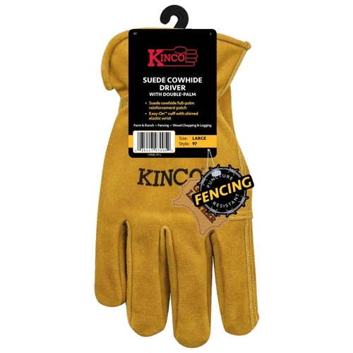 Kinco 97-M Gloves, Men's, M, Keystone Thumb, Shirred Elastic Cuff, Cowhide Leather, Gold Pair