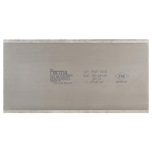 PermaBase 50000079 Board, 8 ft L, 48 in W, 1/2 in Thick, Cement/Fiberglass Mesh, Gray