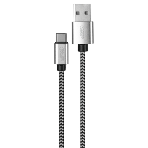 PowerZone KL-029X-1M-TYPE C Charging Cable, Braided Cable + Aluminum Alloy, Black + White Braided Cable, 3 ft L