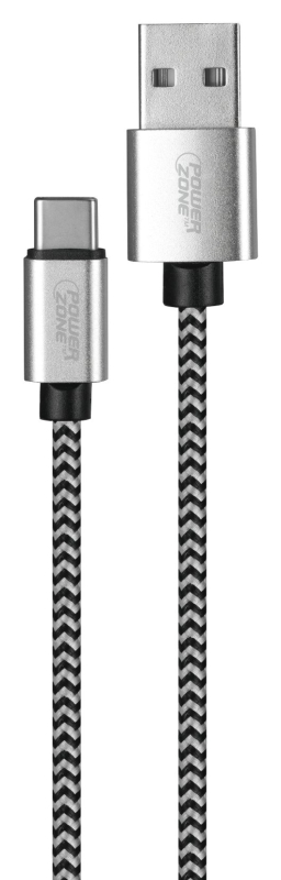 PowerZone KL-029X-1M-TYPE C Charging Cable, Braided Cable + Aluminum Alloy, Black + White Braided Cable, 3 ft L