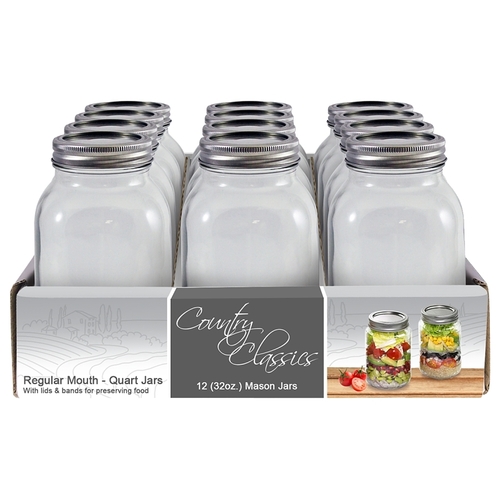 Gossi CCCJ-132-12PK Canning Jar with Lid and Band, 32 oz Capacity - pack of 12