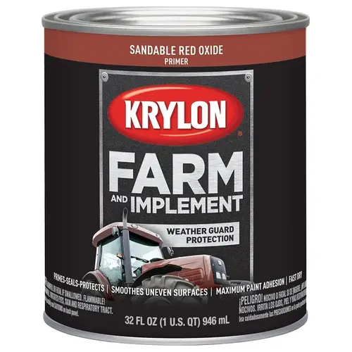 Farm and Implement Primer, Sandable Red Oxide Primer, 1 qt