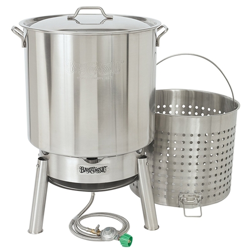 Crawfish Cooker Kit, 21 in L, 21 in W, 85 qt Capacity, Stainless Steel