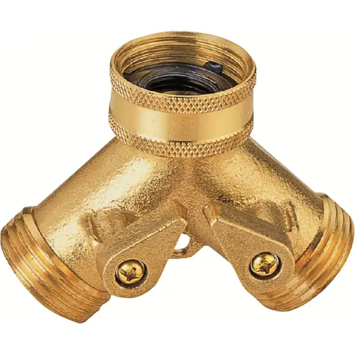 Y-Connector, Female and Male, Brass, Brass, For: Garden Hose and Faucet