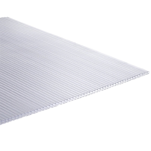 Multi-Wall Roof Panel, 8 ft L, 4 ft W, Corrugated Profile, 6 mm Thick Material, Polycarbonate, Clear - pack of 20