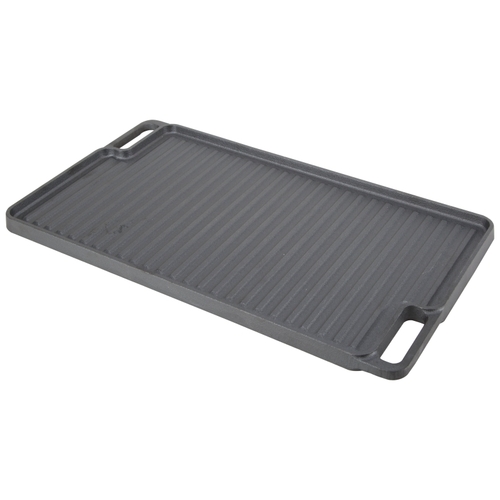 Grill Plate, 17-3/4 in L, Steel, Black, Build-in Handle