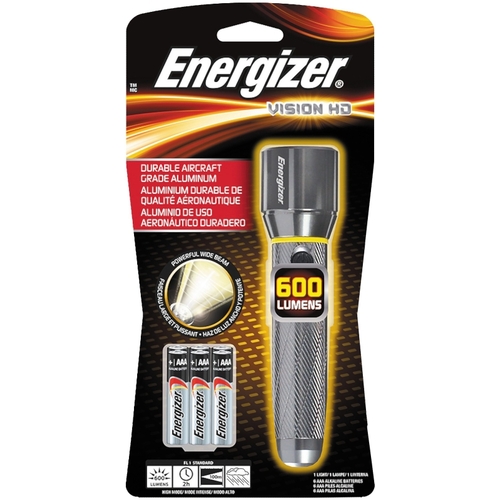Energizer ENPMHH62 Handheld Flashlight, AAA Battery, Alkaline Battery, LED Lamp, 600 Lumens Lumens, Wide Beam, Black