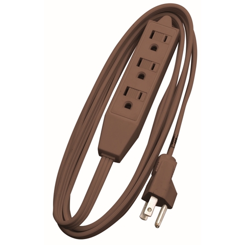 Extension Cord, 16 AWG Cable, 8 ft L, 13 A, 125 V, Brown
