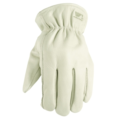 Work Gloves, Men's, XL, 10 to 10-1/2 in L, Keystone Thumb, Elastic Cuff, Cowhide Leather, White