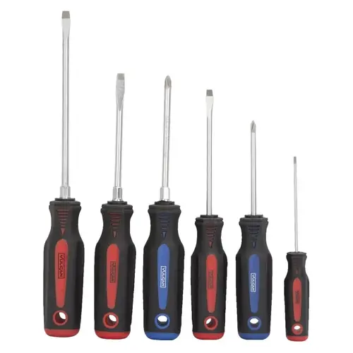 Screwdriver Set, 6-Piece, Chrome Vanadium Steel, Chrome, Black & Blue/Black & Red (Handle)