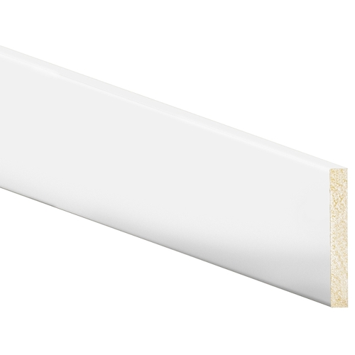 Modern Baseboard Moulding, 8 ft L, 4 in W, 1/2 in Thick, Polystyrene, Crystal White - pack of 12