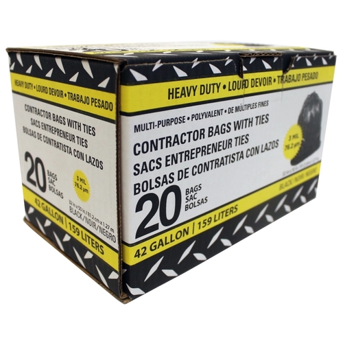 Contractor Bag, 42 gal Capacity, Black - pack of 20