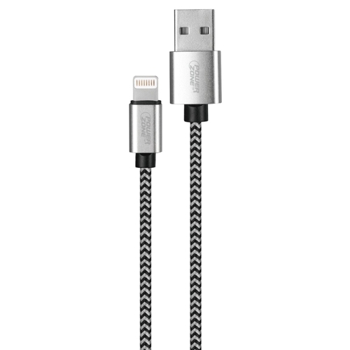 PowerZone KL-029X-1M-LIGHT Lightning Charging Cable, Braided Cable + Aluminum Alloy, Black + White Braided Cable