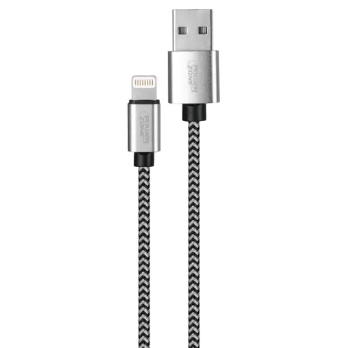 PowerZone KL-029X-1M-LIGHT Lightning Charging Cable, Braided Cable + Aluminum Alloy, Black + White Braided Cable