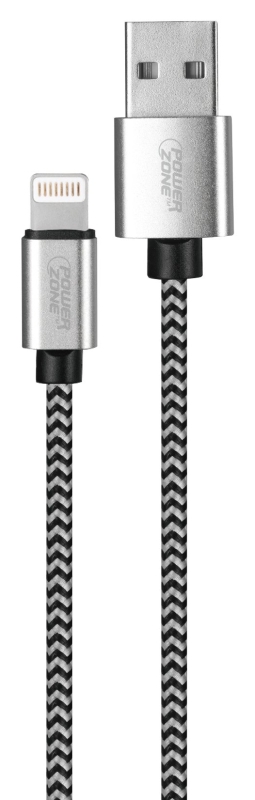 PowerZone KL-029X-1M-LIGHT Lightning Charging Cable, Braided Cable + Aluminum Alloy, Black + White Braided Cable