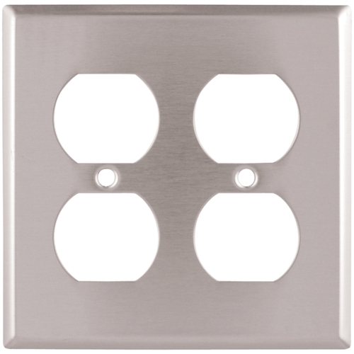 Receptacle Wallplate, 4.51 in L, 4.45 in W, 2 -Gang, Stainless Steel, Brushed Satin