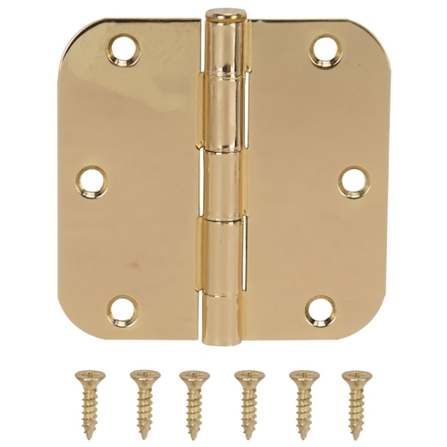 Door Hinge, Steel, Bright Brass, Loose Pin, 180 deg Range of Motion, Screw Mounting