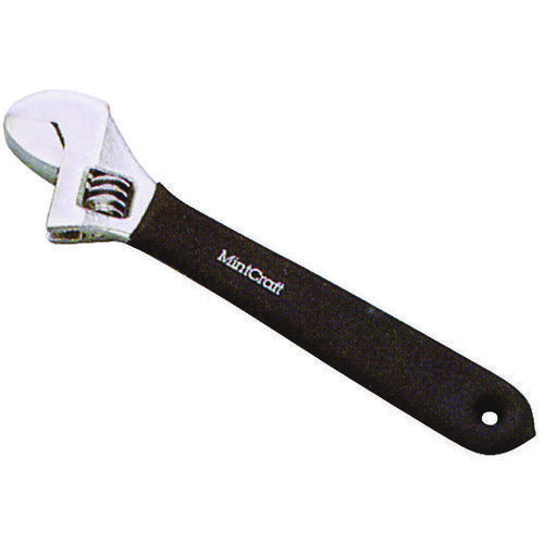 Adjustable Wrench, 8 in OAL, 1.04 in Jaw, Steel/Vinyl, Chrome, Non-Slip Handle