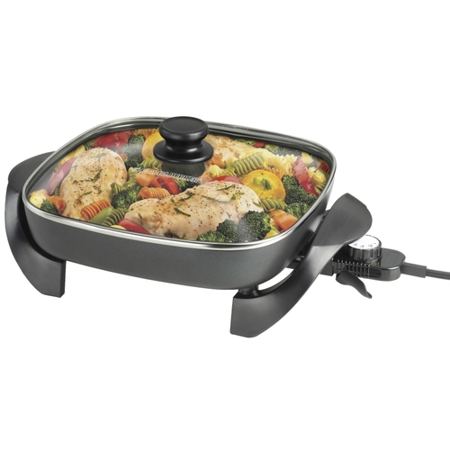 Electric Skillet, 12 in W Cooking Surface, 12 in D Cooking Surface, 1200 W
