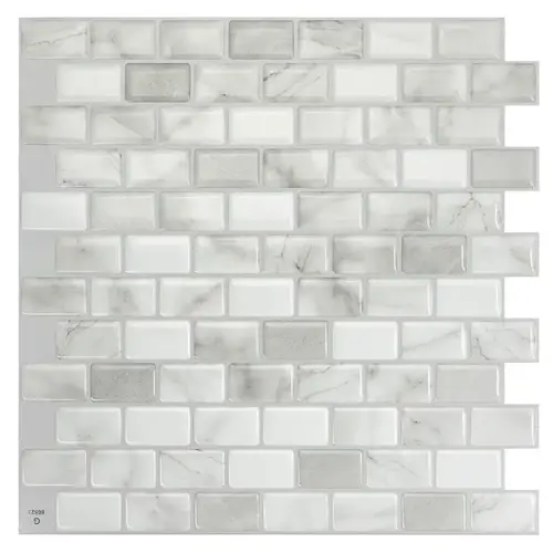 Smart Tiles SM1103G-04-QG Mosaik Series Wall Tile, 9.74 in L Tile, 9.8 in W Tile, Ravenna Roma Pattern, Vinyl Gray/White - pack of 4