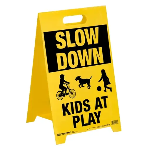 Sign Stand, SLOW KIDS AT PLAY, Black/Yellow Legend, Plastic