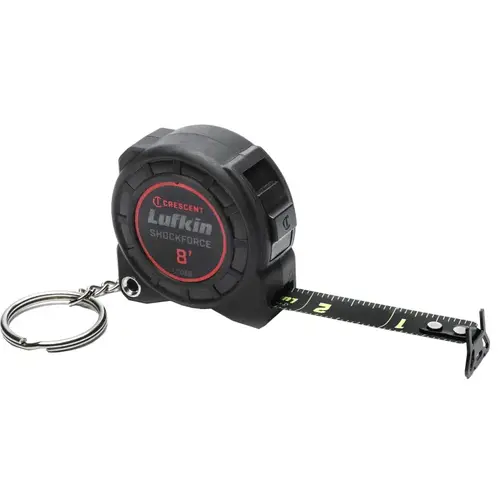 Shockforce Nite Eye Series Keychain Tape Measure, 8 ft L Blade, 1/2 in W Blade, Nylon Blade