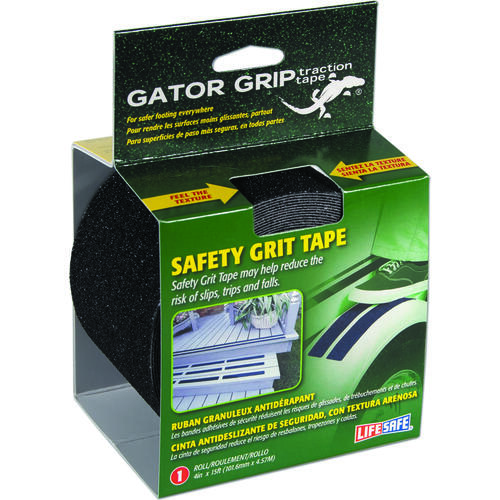 Gator Grip Safety Grit Tape, 15 ft L, 4 in W, PVC Backing, Black