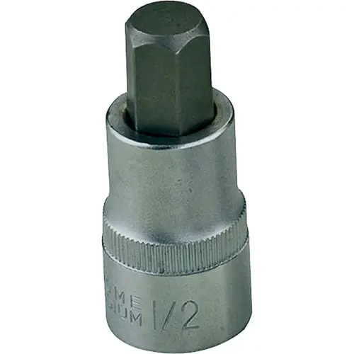 Hex Bit Socket, Chrome, 14 mm, 1/2 in Drive, 2-1/2 in OAL Silver