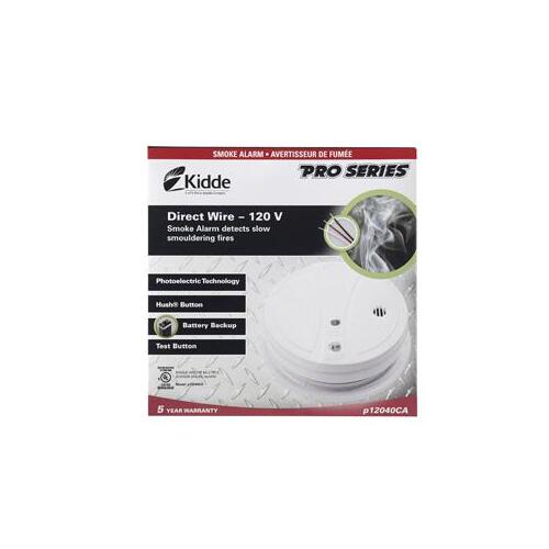 Smoke Alarm, 10 ft, LED Display, 85 dB, Alarm: Audio, Photoelectric Sensor, White