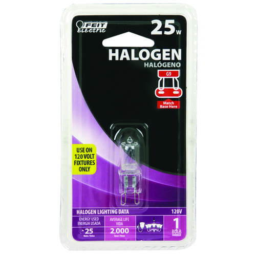 BPQ25/G9 Halogen Bulb, 25 W, G9 Lamp Base, JCD T4 Lamp, 3000 K Color Temp, 2000 hr Average Life