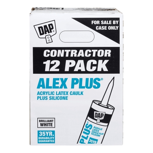 ALEX PLUS 7079874275 Latex Caulk Sealant, White, 4.4 to 37 deg C, 300 mL Cartridge - pack of 12