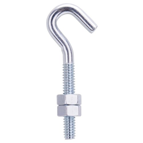 Hook Bolt, 6.2 in Thread, 1.5 in L Thread, 2-5/8 in L, Steel, Zinc