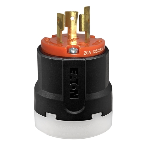Arrow Hart AHCL1020P Ultra-Grip Locking Plug, 3 -Pole, 20 A, 125/250 VAC, NEMA: NEMA L10-20, Black/Orange